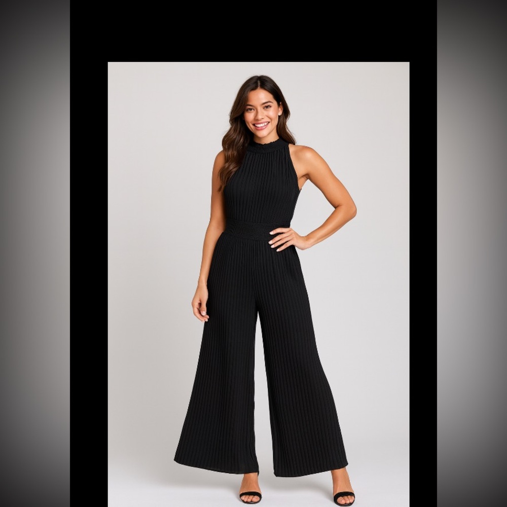 Nanette Nanette Lepore Very Black Pleated Wide Leg Jumpsuit Size 8 NWT
